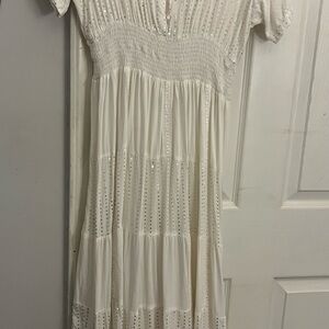 Chic White Maxi Dress with Smocked Bodice and silver sequins.  Worn once